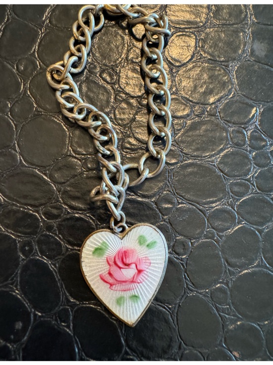 Vintage Jewelry - Bundle 3 for $10 Vintage Heart Pendant gold toned bracelet with Pink Rose Enamel